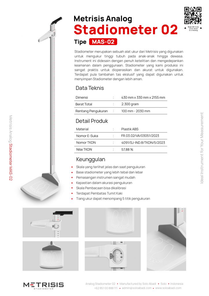Spesifikasi dan brosur lengkap stadiometer portable dari PT Solo Abadi Indonesia