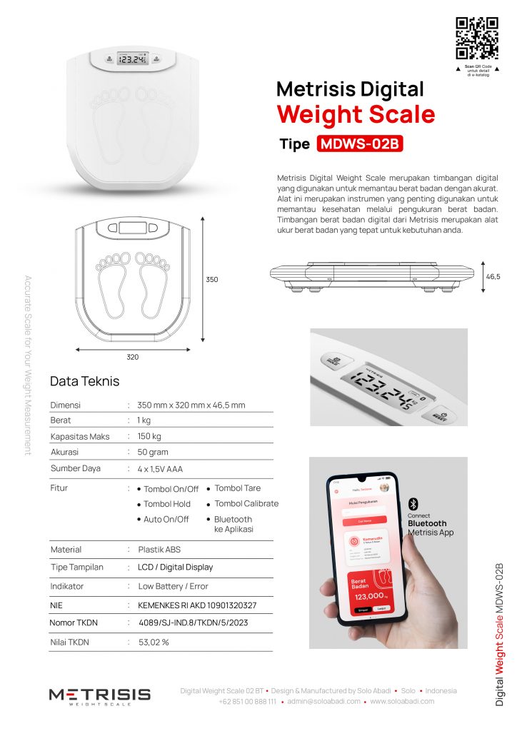 Spesifikasi dan brosur timbangan dewasa digital dari PT Solo Abadi Indonesia 