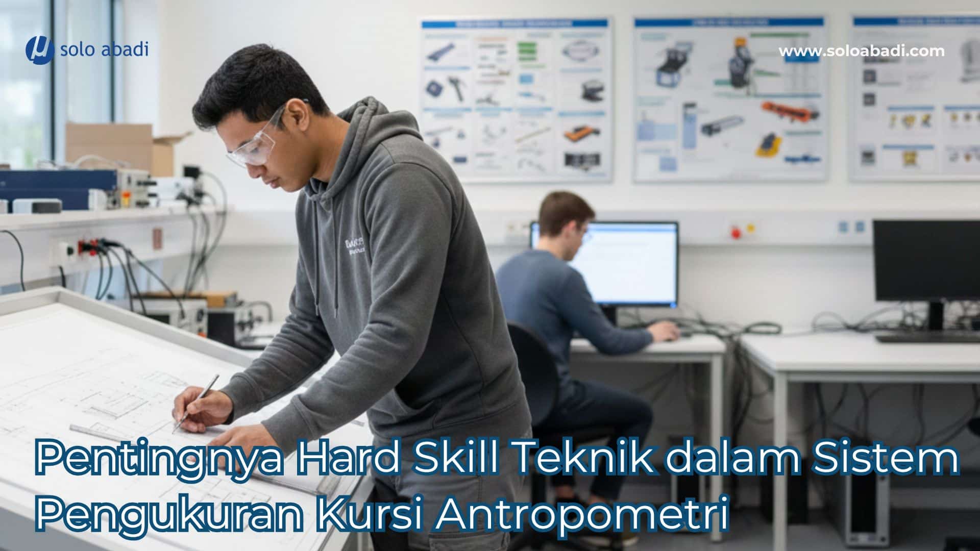 Seorang pria yang memiliki Hard Skill Teknik dan sedang melakukan pengukuran.