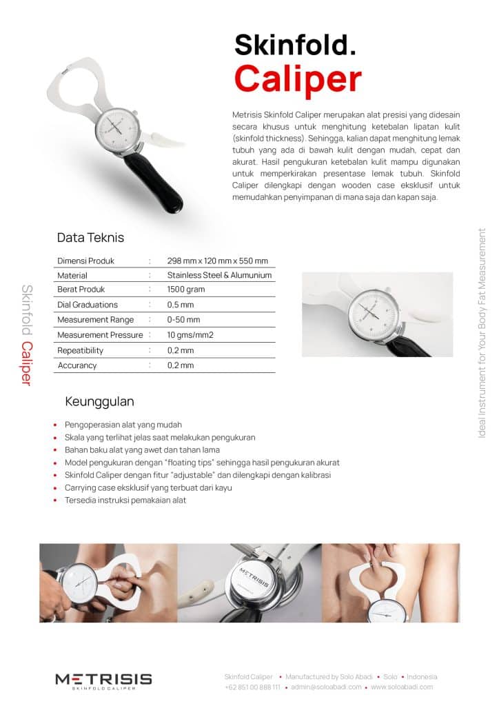 Ukur lemak dalam tubuh dengan Skinfold Caliper dari Metrisis, Solo Abadi Indonesia.